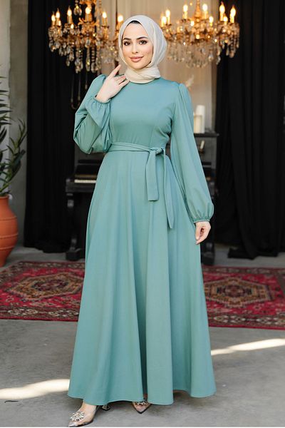 Neva Style Πράσινο Φόρεμα Hijab με Ζώνη 23101CY