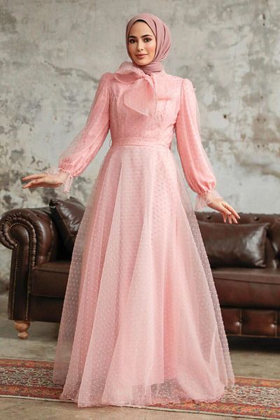 Neva Style فستان سهرة حجاب بتفاصيل منقطة 3871pd