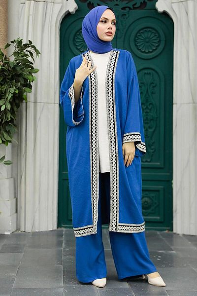 Neva Style Kimono Inddigo Blue Hijab Triple Set 5237ım