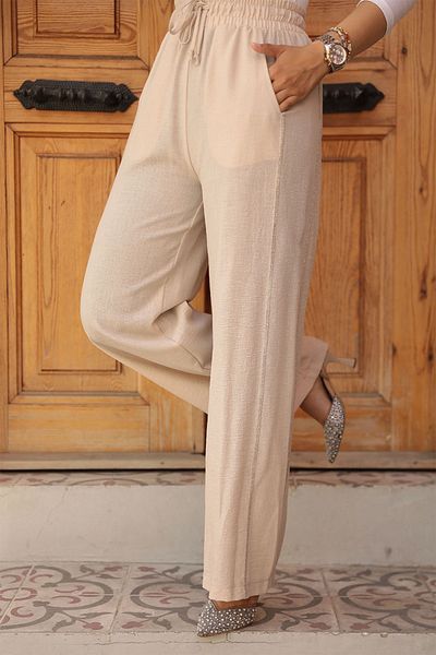 Neva Style بنطلون حجاب بيج لامع - 18193BEIGE