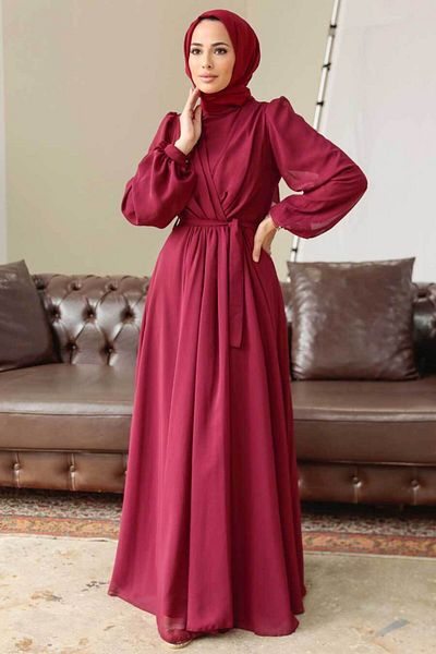 Neva Style Rochie Borrdo Hijab cu mânecă cu balon 5796br