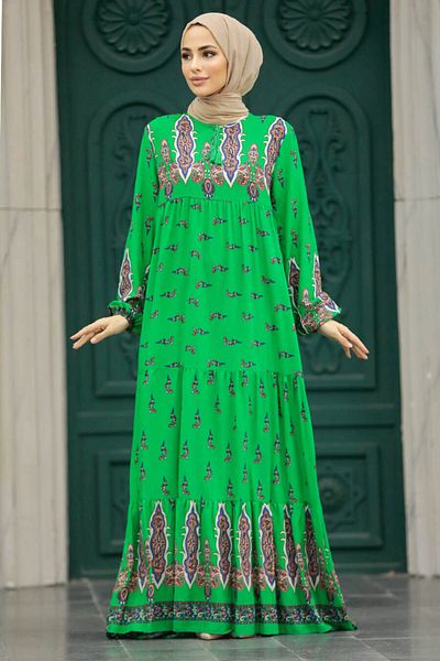 Neva Style Πράσινο Φόρεμα Hijab με σχέδιο 50092y