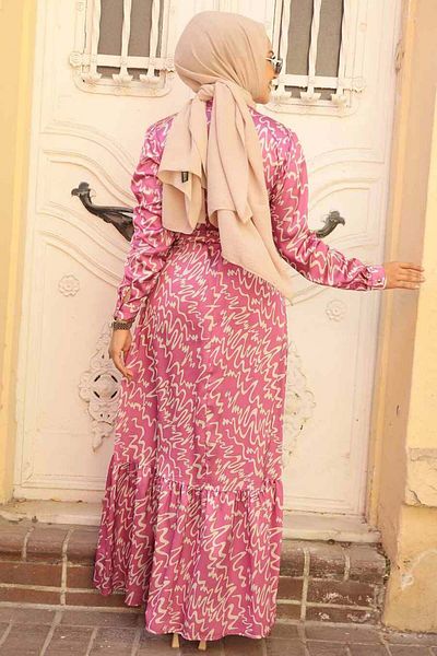 Neva Style Patterned Pink Hijab Dress 3430P