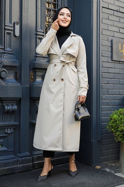 Neva Style Trenci Hijab cu nasturi bej - 6103BEIG
