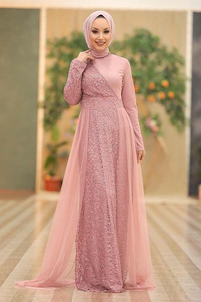 Neva Style فستان سهرة حجاب مزين بالترتر 5345pd