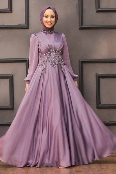 Neva Style Lacy Lilac Hijab Evening Dress 22150Lıla