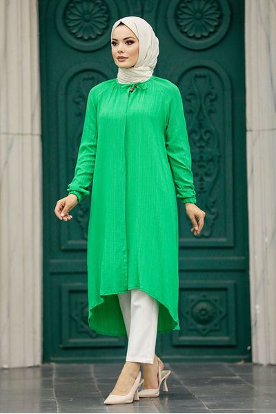 Neva Style تونيك حجاب أخضر بأزرار 4441y
