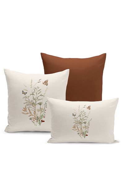 Bertille Home Set de 3 huse de pernă pentru pernă, cu imprimeu digital pe două fețe, seria Flower Spring (primăvară)