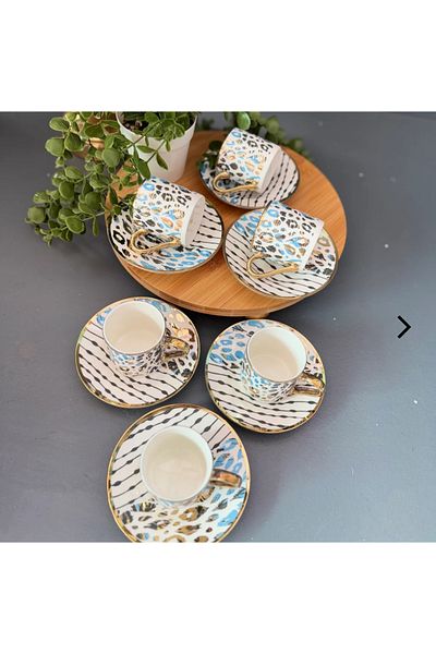 hinezahome 6-Person Porcelain Leopard Cup Set