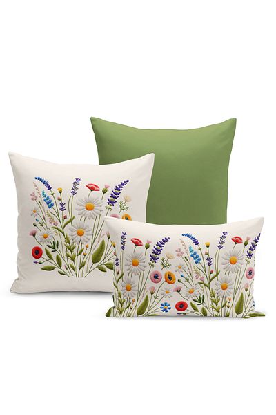Bertille Home Set de 3 huse de pernă pentru pernă, cu imprimeu digital pe două fețe, seria Flower Spring (primăvară)