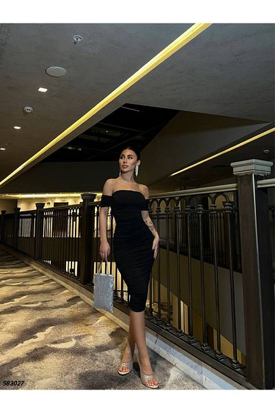 vuvutasarım Νέα σεζόν Off Shoulder Sandy Fabric Midi φόρεμα 748 583027