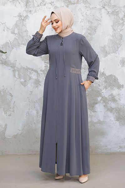 Neva Style حجاب رمادي بتفاصيل طيات فيريس 45271GR