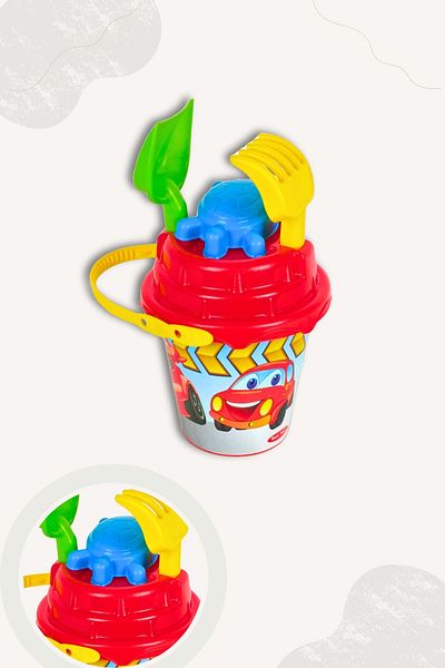 BubbyPlay Car Summer Beach Bucket Set Bucket, Shovel, Rake, Random 1 Sand Mold Mixed Color