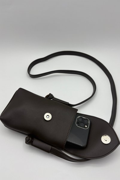 Bersia Women's Dark Brown Magnetic Leather Phone Bag with Cover