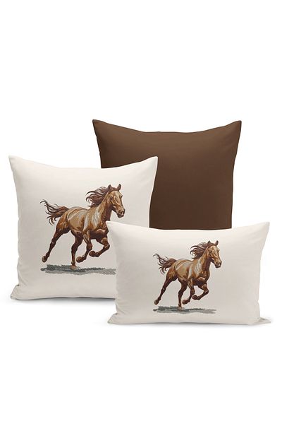 Bertille Home Set de 3 huse de pernă din seria Classic Horse cu imprimeu digital pe două fețe (cal)