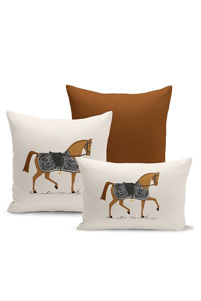 Bertille Home Set de 3 huse de pernă din seria Classic Horse cu imprimeu digital pe două fețe (cal)
