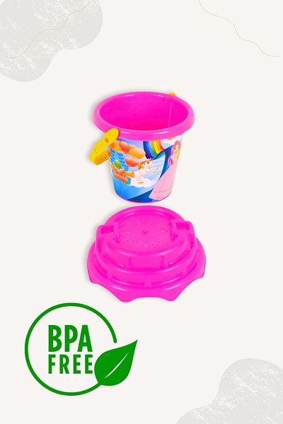 BubbyPlay Princess Summer Beach Bucket Set Bucket, Shovel, Rake, Random 1 Sand Mold Mixed Color