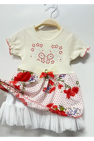 babymarkt Baby Girl Printed Patterned Lined Elastic Drawstring Short Sleeve Dress