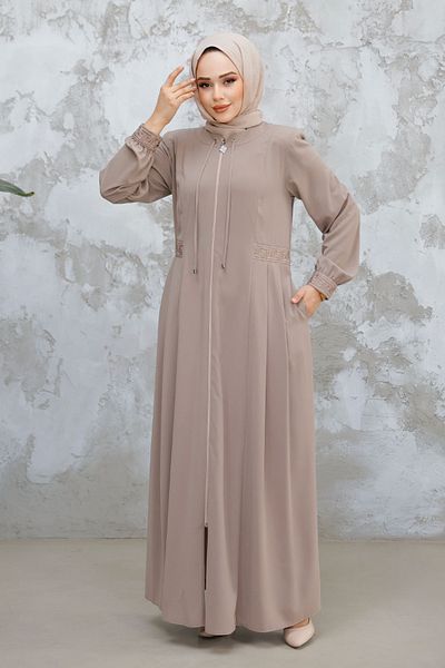 Neva Style Hijab cu pliuri bej închis Ferace - 45271KBEJ