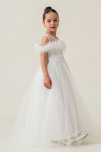 happyTekstil Girl's Tulle Evening Dress - White