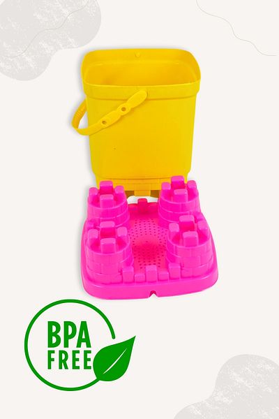 BubbyPlay Castle Bucket Summer Beach Bucket Set Bucket, Shovel, Rake, 1 Sand Mold Mixed Color