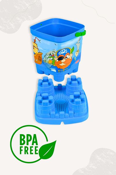 BubbyPlay Pirate Castle Bucket Summer Beach Set Bucket, Shovel, Rake, 1 Sand Mold Mixed Color