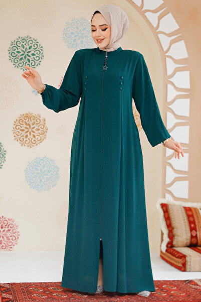 Neva Style Abaya hijab cu fermoar verde smarald - 45282ZY