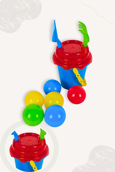 BubbyPlay Pool Bulk Summer Beach Bucket Set Bucket, 6 Balls, Shovel, Rake Mixed Color