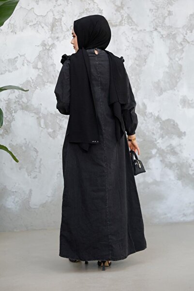 Neva Style Anthracite Hijab Dress - Denim 19140Ant