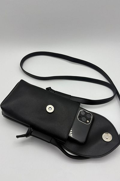 Bersia Geantă pentru telefon din piele magnetică neagră pentru femei