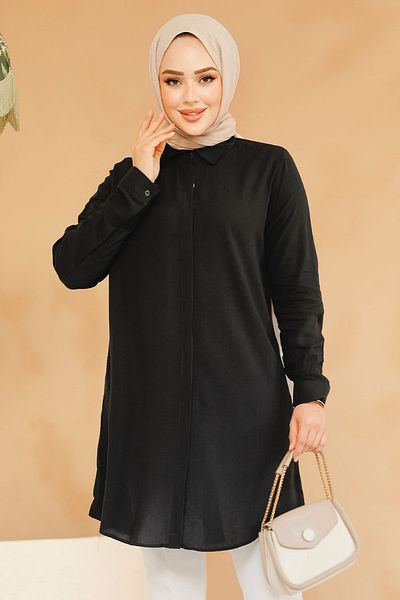 Neva Style Tunica neagra hijab cu nasturi 11715s