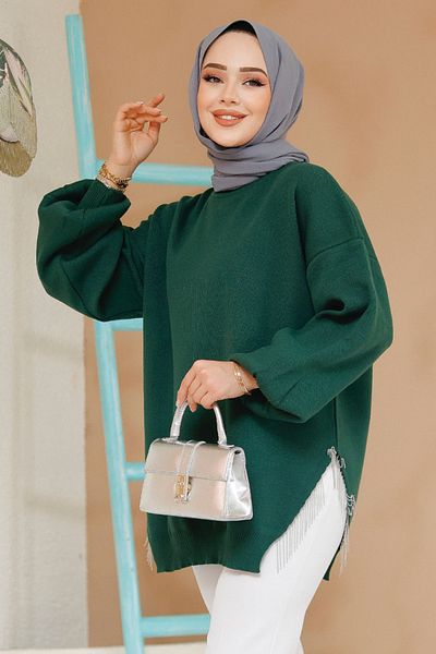Neva Style سترة حجاب باللون الأخضر الزمردي مع تفاصيل سلسلة 17202zy