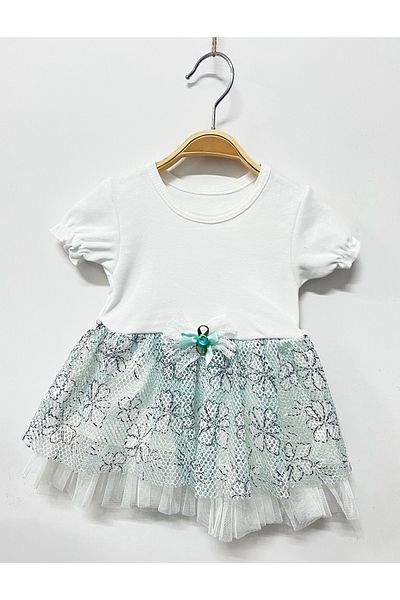 babymarkt Baby Girl Printed Patterned Lined Elastic Drawstring Short Sleeve Dress