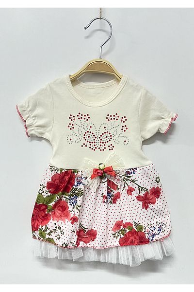 babymarkt Baby Girl Printed Patterned Lined Elastic Drawstring Short Sleeve Dress