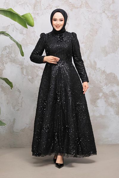 Neva Style Beaded Black Hijab Evening Dress 50461S