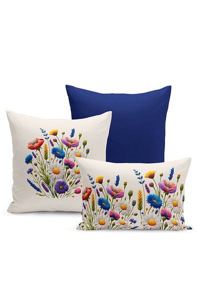 Bertille Home Set de 3 huse de pernă pentru pernă, cu imprimeu digital pe două fețe, seria Flower Spring (primăvară)
