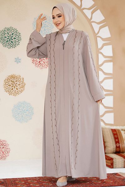 Neva Style Hijab Bej Ferace - Brodat cu margele, Model 29113BEIG
