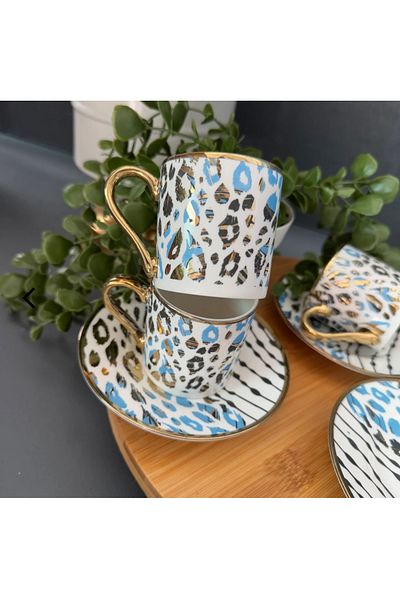 hinezahome 6-Person Porcelain Leopard Cup Set
