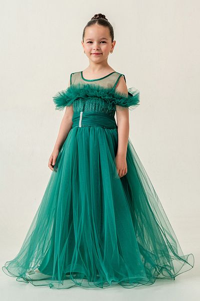 happyTekstil Girl's Tulle Evening Dress - Emerald