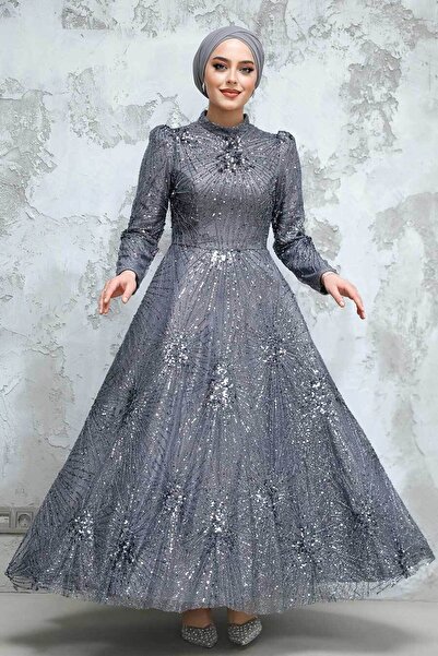 Neva Style Rochie de seară Hijab afumată brodată cu margele 50461fu