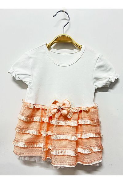 babymarkt Baby Girl Printed Patterned Lined Elastic Drawstring Short Sleeve Dress