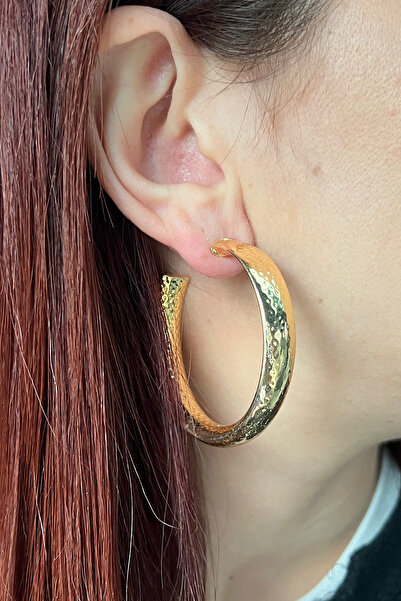 Pinart Gold Kalın Halka Şık Kadın Küpe PNRTB001293