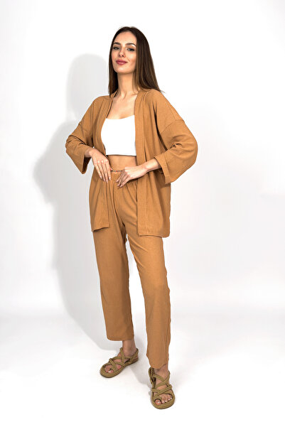 Betimoda Beige Colored Women's Kimono Set - Pants and Comfortable Fit