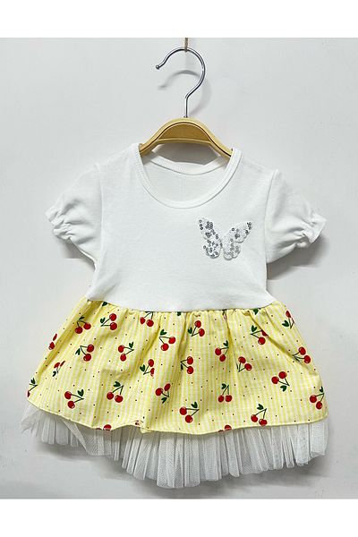 babymarkt Baby Girl Printed Patterned Lined Elastic Drawstring Short Sleeve Dress