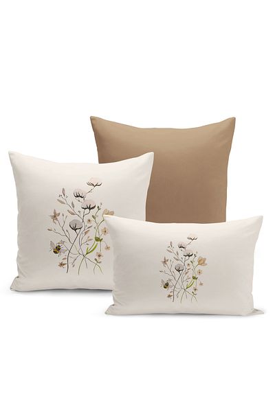 Bertille Home Set de 3 huse de pernă pentru pernă, cu imprimeu digital pe două fețe, seria Flower Spring (primăvară)
