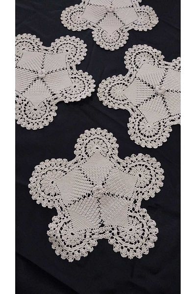 Papatyam Hand Knitted Crochet 4 Pcs 23cm Handcrafted Lace Vintage Cotton iPhone