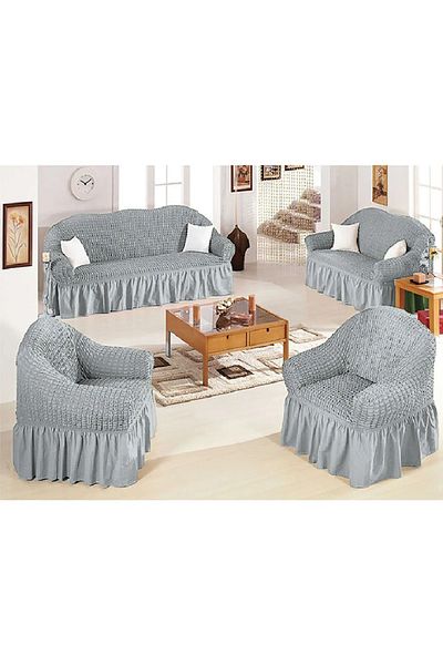 BAQDO Bürümcük 3+3+1+1 Seat, Sofa, Sofa Bed Cover, Elastic Sofa Cover 3311 Set Gray