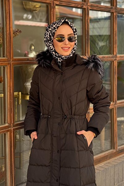 Kayra Feather Padded Waist Gathered Long Coat
