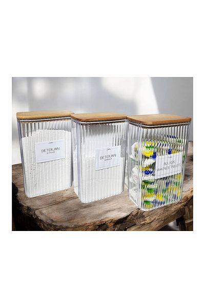 zezedesing Striped Tablet&Whites and Colors Jar with Wooden Lid 2900ml(Hard Plastic)