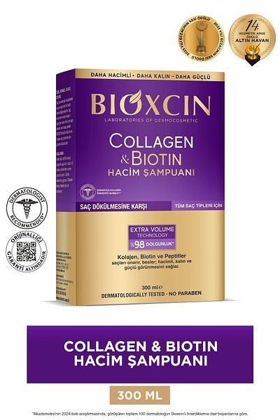 Bioxcin Collagen & Biotin Extra Volume Shampoo 300 ml - Collagen Biotin Fine and Sparse Hair